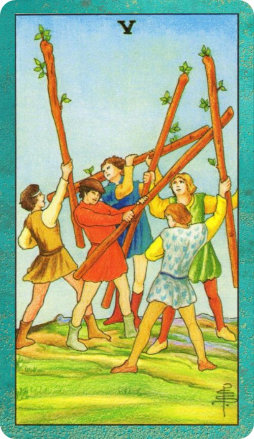 Five Of Wands Tarot Card Joyful Mystic Five Of Wands Tarot Card Joyful Mystic